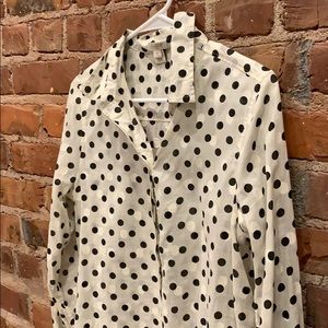 JCrew small pullover buttoned polka dot blouse